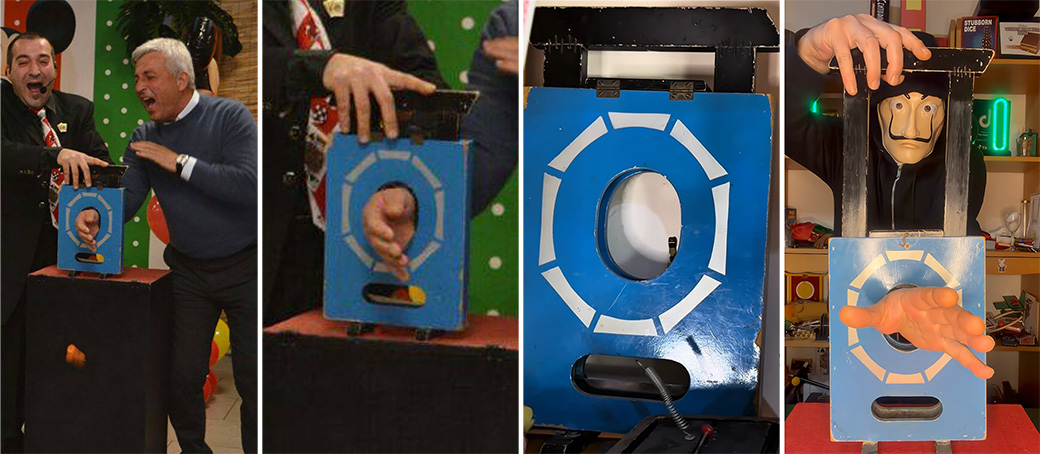 Comparison photos of a hand guillotine used by Mago Dominik and The Mask Magic