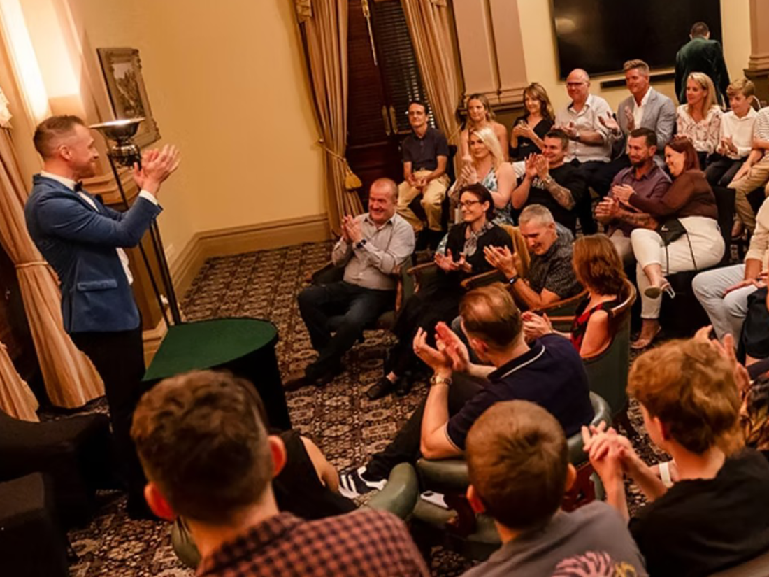 Christopher Wayne entertains guests at Theater of Magic